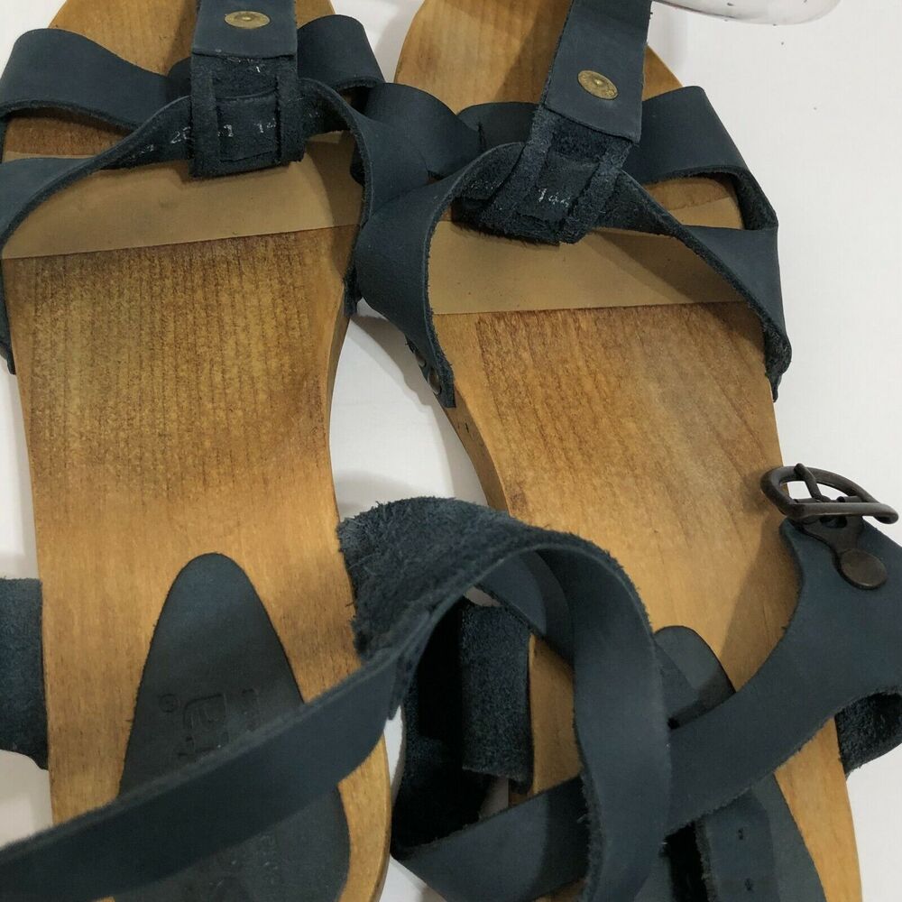 Sanita Olise Flex Blue Leather Wooden Platform Sandals Womens Size 38 US 7 - 7.5 - Picture 6 of 10